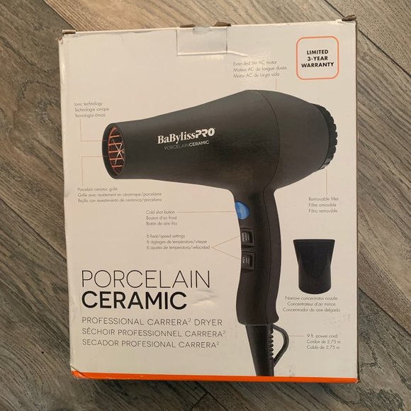 NEW BABYLISSPRO PORCELAIN CERAMIC PROFESSIONAL CARRERA2 1900W HAIR BLOW DRYER - Picture 2 of 8